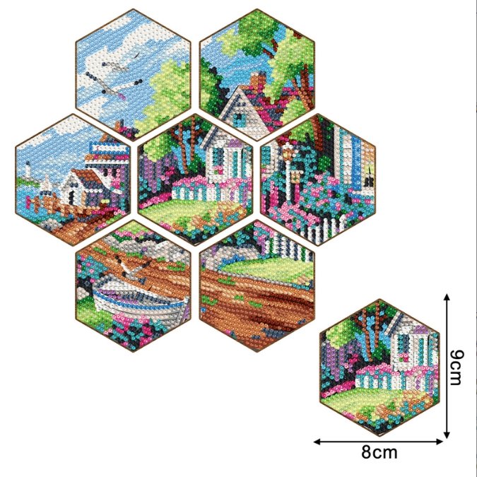 Custom Starry Night Wooden Full Drills 7pcs Diy Hexagonal Diamond Painting Coaster