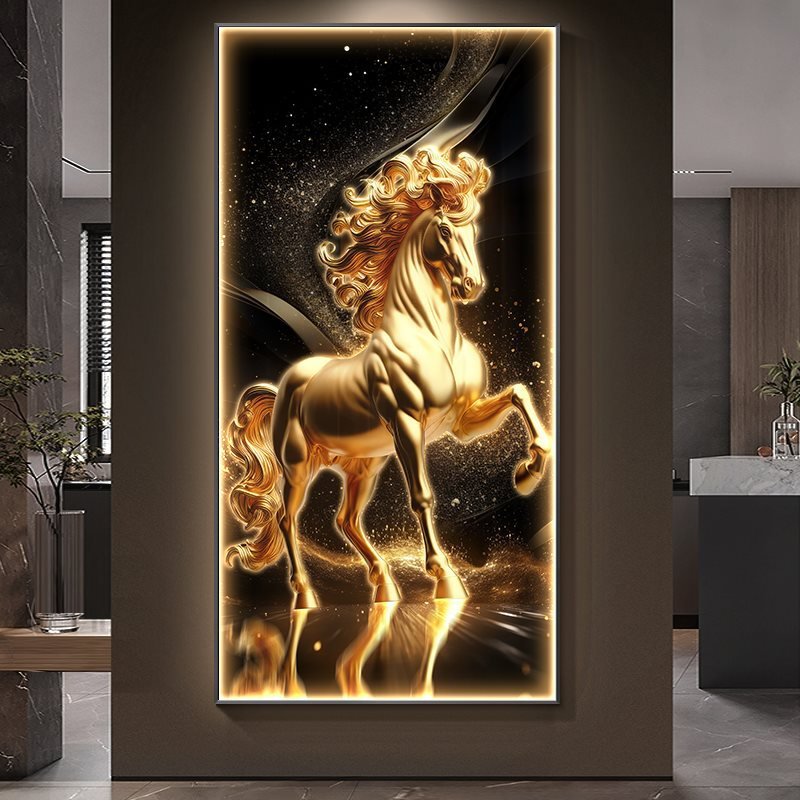 living room decor animal Crystal porcelain painting with diamond 5D led luxury decorations horse modern crystal wall art