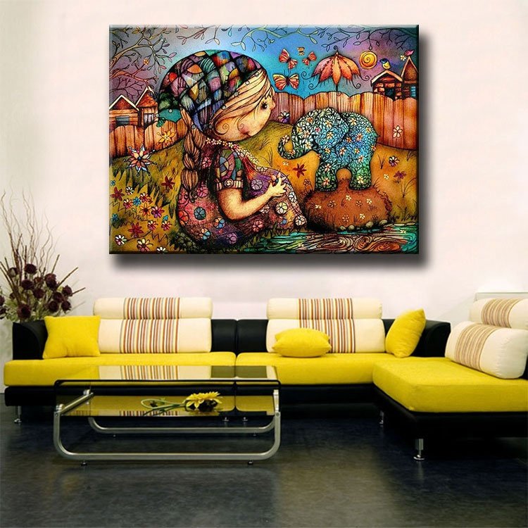 Ever Moment Diamond Mosaic Cartoon Girl Elephant Decoration For Home Full Square Drills Leisure at Home 3F392