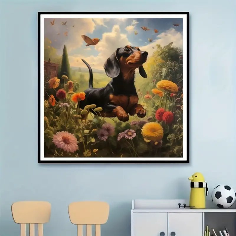 1pc Little Black Dog Flowers 5D DIY Handmade Diamond Painting Kit Self-Made Artificial Diamond Art Decorative Painting Paintings
