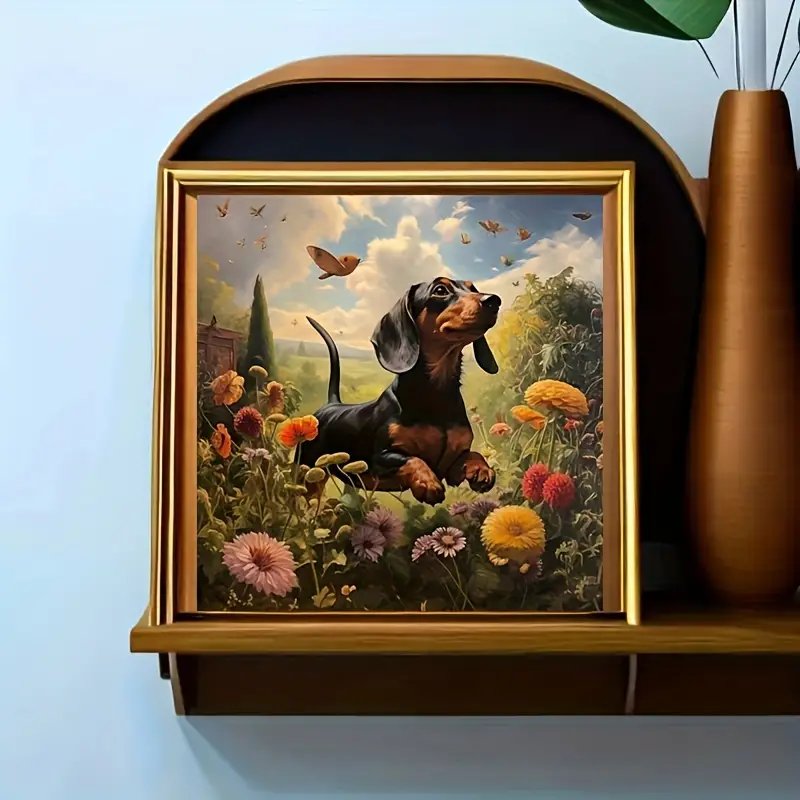 1pc Little Black Dog Flowers 5D DIY Handmade Diamond Painting Kit Self-Made Artificial Diamond Art Decorative Painting Paintings