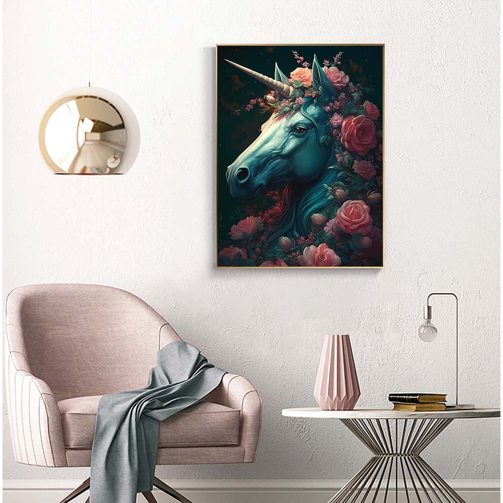 DIY 5D Diamond Painting Set 1pc 30*40cm Self-Designed Unicorn Horse Flower War Horse Full Drill for Wall Decoration Gift