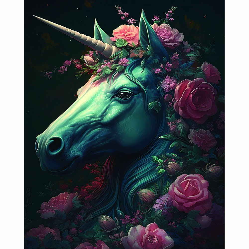 DIY 5D Diamond Painting Set 1pc 30*40cm Self-Designed Unicorn Horse Flower War Horse Full Drill for Wall Decoration Gift