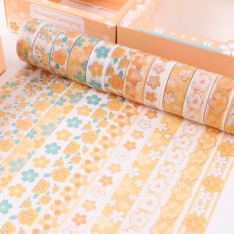 12 Rolls Washi Tape Set,Gold Foil Custe Sakura Washi Tape,Flower Masking Decorative Tape for Adults Kids Diy Crafts