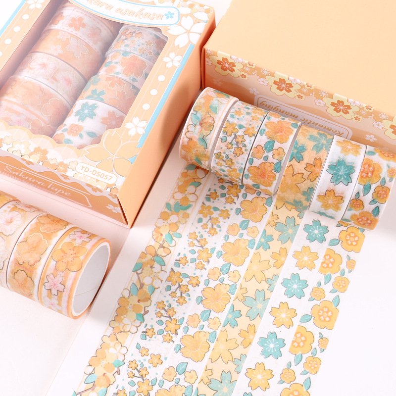 12 Rolls Washi Tape Set,Gold Foil Custe Sakura Washi Tape,Flower Masking Decorative Tape for Adults Kids Diy Crafts