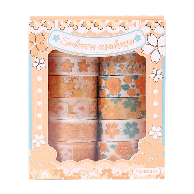 12 Rolls Washi Tape Set,Gold Foil Custe Sakura Washi Tape,Flower Masking Decorative Tape for Adults Kids Diy Crafts