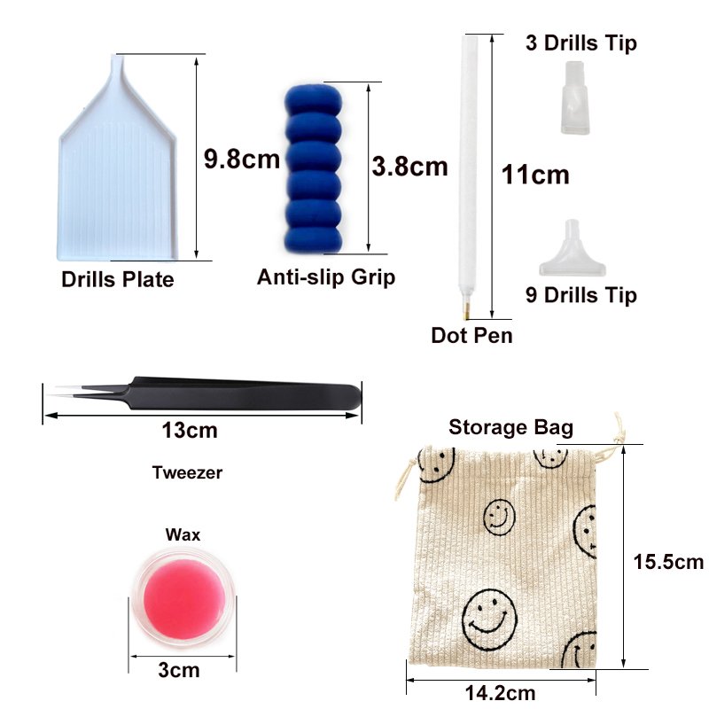 Custom Diamond Dot Art Accessories Wax Tweezer Drills Plate Anti-slip Grip Diy Diamond Painting Tools Set With Storage Bag
