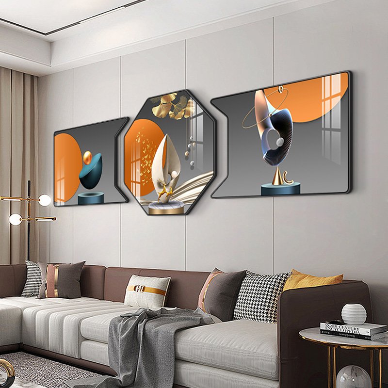 Wholesale Nordic luxury wall art decor 3 Piece Abstract Wall Diamond Crystal Porcelain Painting for Living Room home decor
