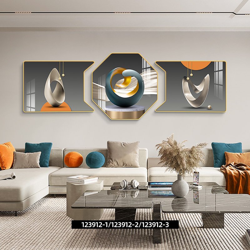 Wholesale Nordic luxury wall art decor 3 Piece Abstract Wall Diamond Crystal Porcelain Painting for Living Room home decor