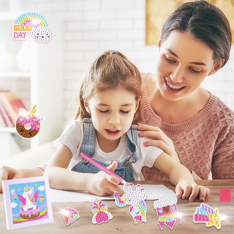 Educational DIY Art Diamond Painting 5D Mermaid Stickers Keychain Mini Photo Frame Set For Kids