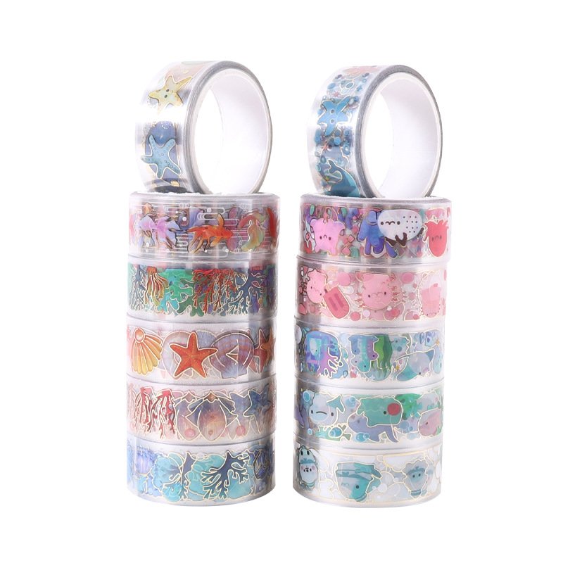 12 Rolls Sea Animal Pattern Washi Tape,PET Washi Tape Masking Decorative Gift Wrapping Paper Tape for DIY Crafts