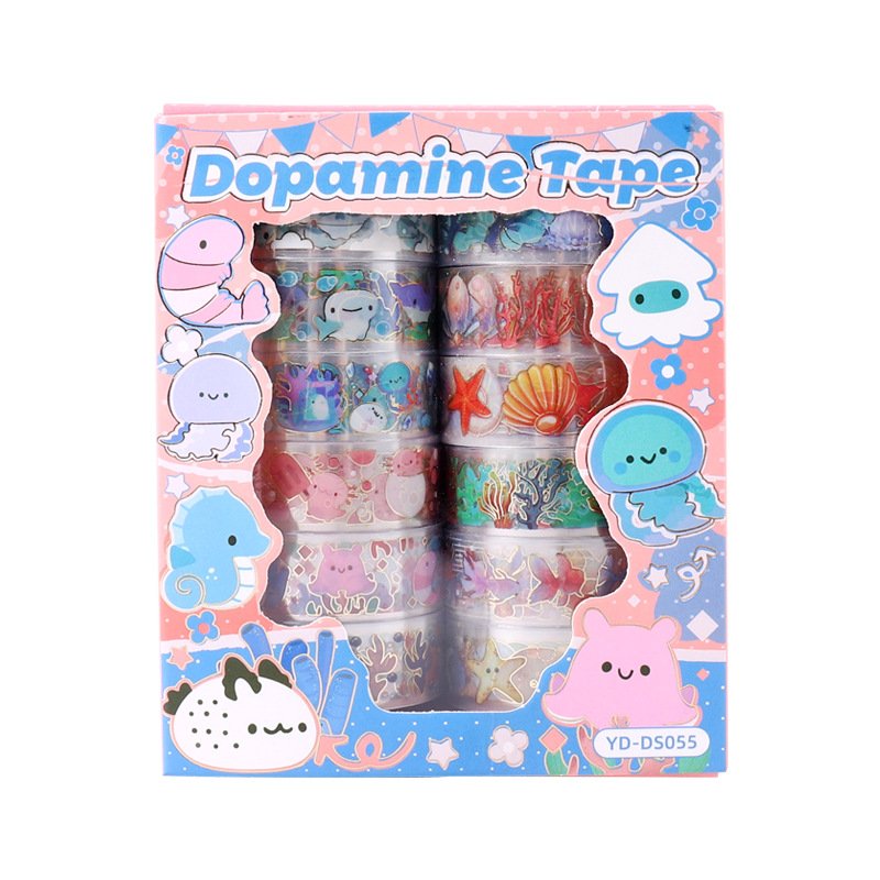 12 Rolls Sea Animal Pattern Washi Tape,PET Washi Tape Masking Decorative Gift Wrapping Paper Tape for DIY Crafts