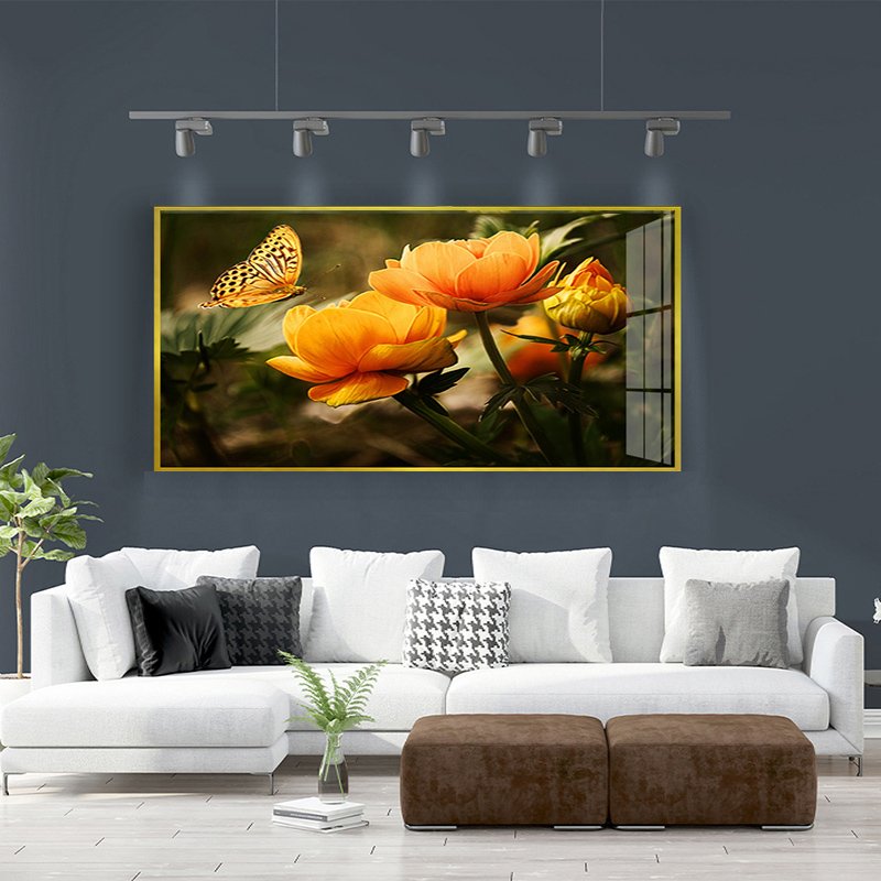 Wall Art Home Decoration Factory Wholesale Customized Crystal Porcelain Painting Wall Art Plants Flower Diamonds