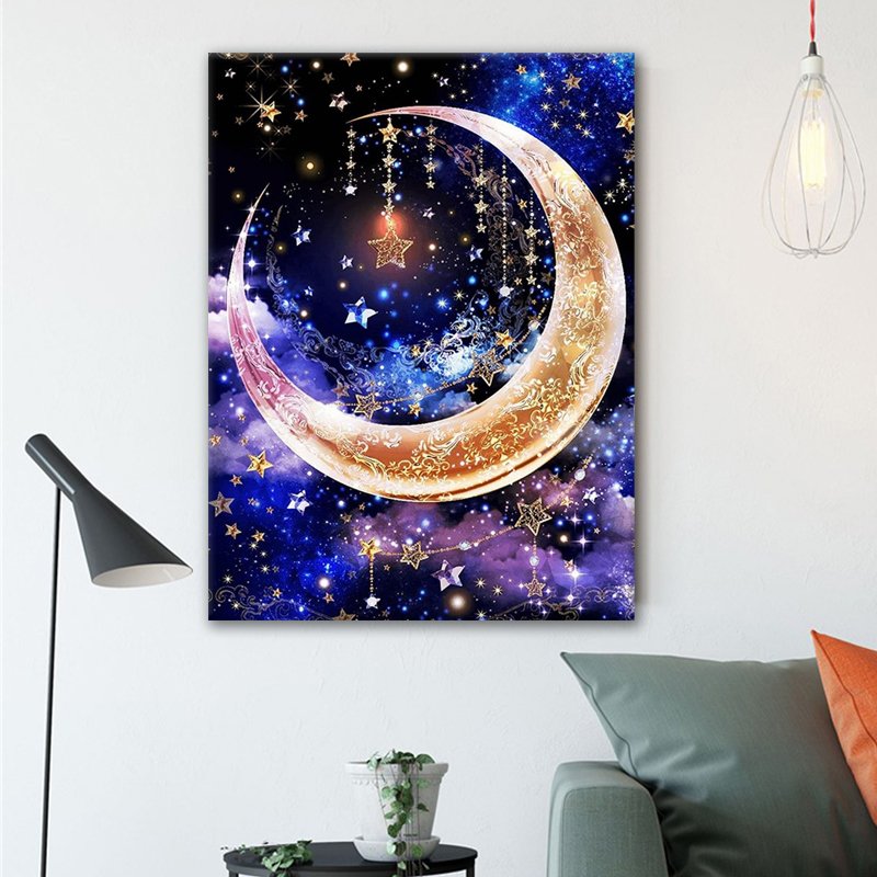 5d Diamond Painting Kit for Adults Moon and Stars, Colorful Clouds Flannel Fairy Dust Diamond Ab Diamond Home Decor for Beginner