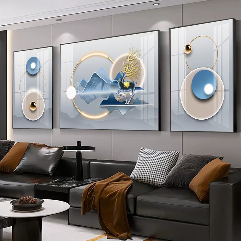 Living Room Decorative Painting Sofa Background Wall Painting Mural Hanging Crystallized Porcelain Triptych Decorative Painting