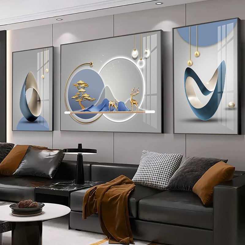 Living Room Decorative Painting Sofa Background Wall Painting Mural Hanging Crystallized Porcelain Triptych Decorative Painting