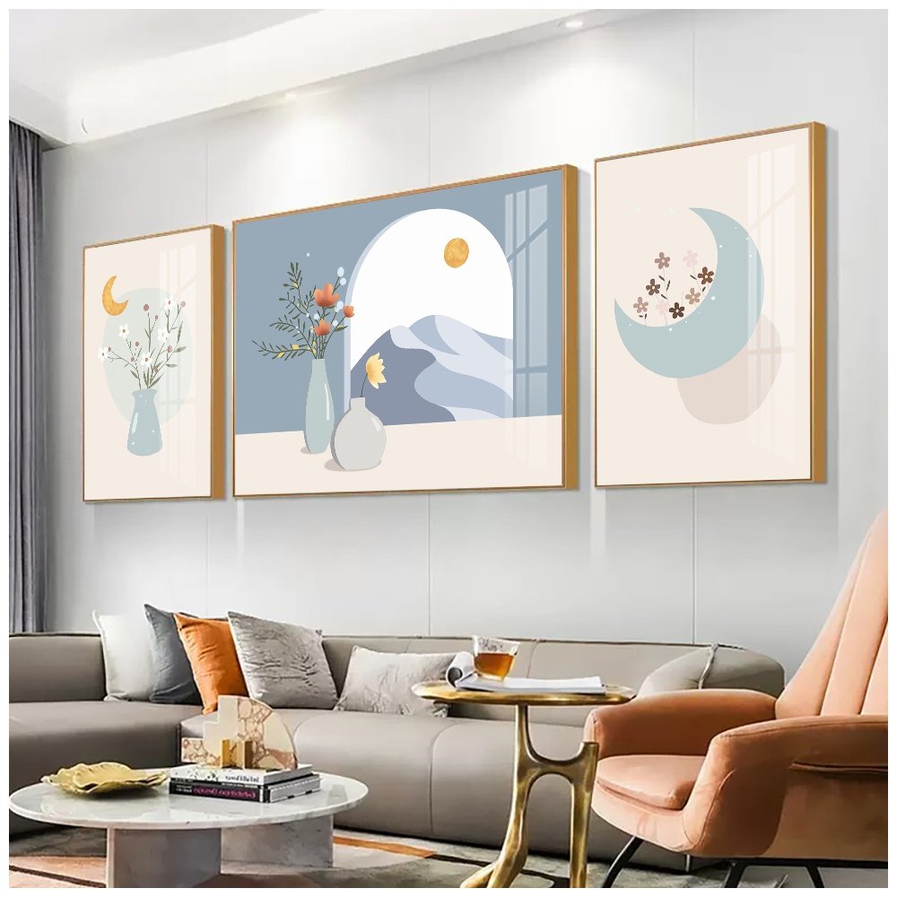 Living Room Decorative Painting Sofa Background Wall Painting Mural Hanging Crystallized Porcelain Triptych Decorative Painting