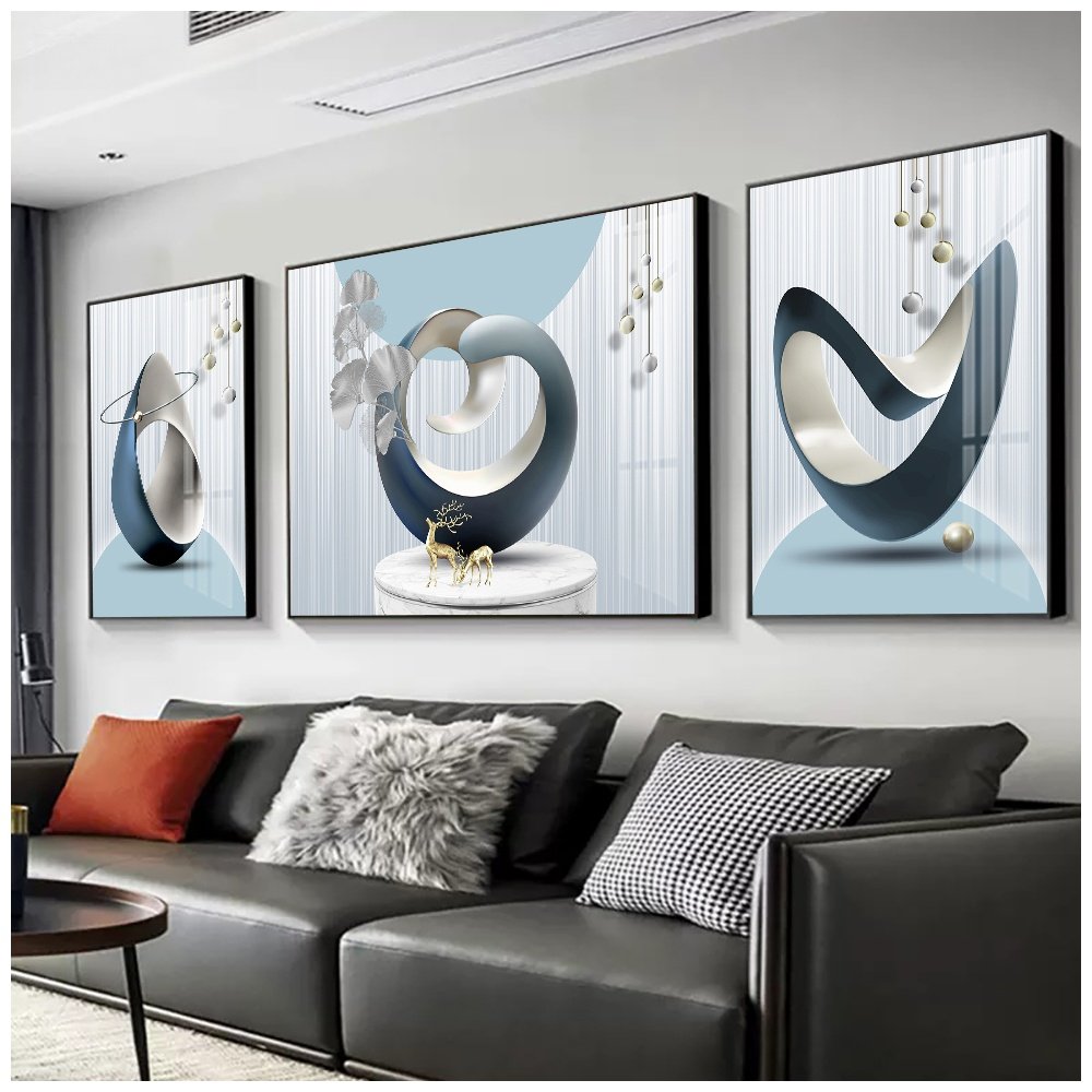 Living Room Decorative Painting Sofa Background Wall Painting Mural Hanging Crystallized Porcelain Triptych Decorative Painting