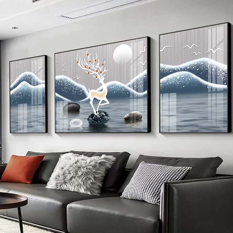 Living Room Decorative Painting Sofa Background Wall Painting Mural Hanging Crystallized Porcelain Triptych Decorative Painting