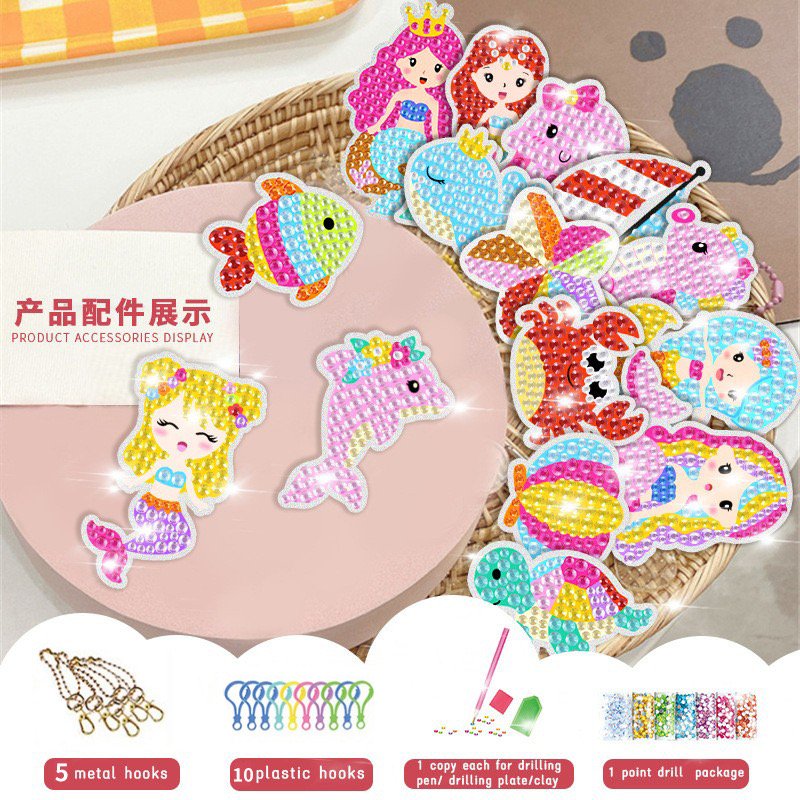 15PCS DIY Keychain Full Drill Crystal Lovely Animals Unicorn Big Gem 5D Diamond Painting for Kids
