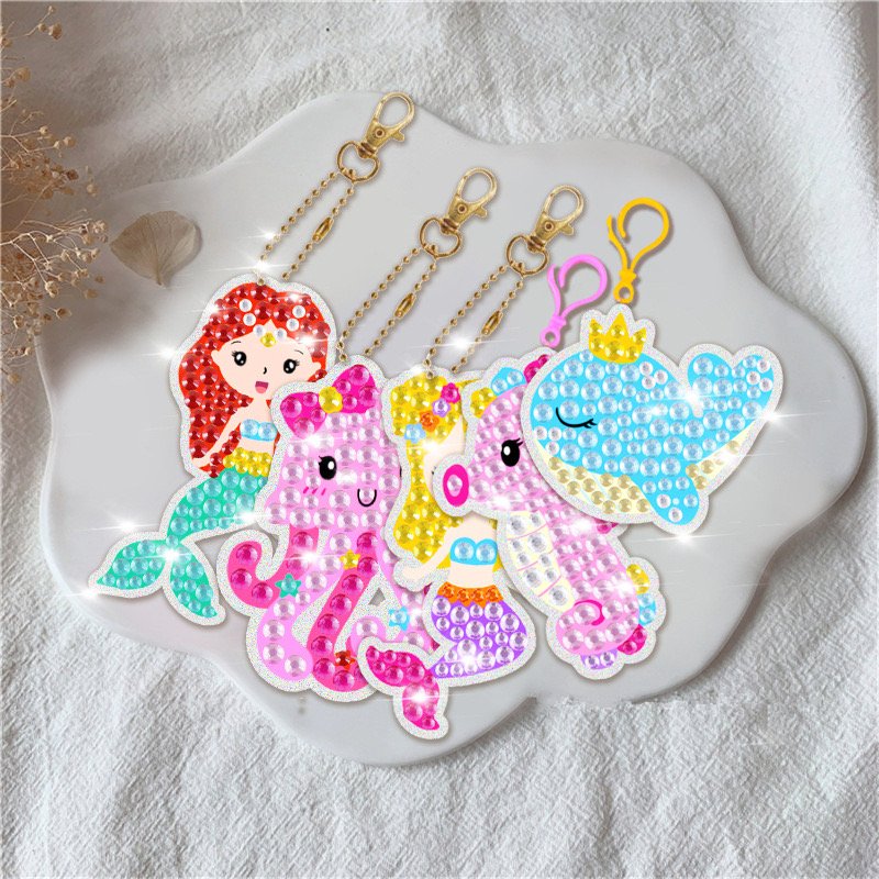 15PCS DIY Keychain Full Drill Crystal Lovely Animals Unicorn Big Gem 5D Diamond Painting for Kids