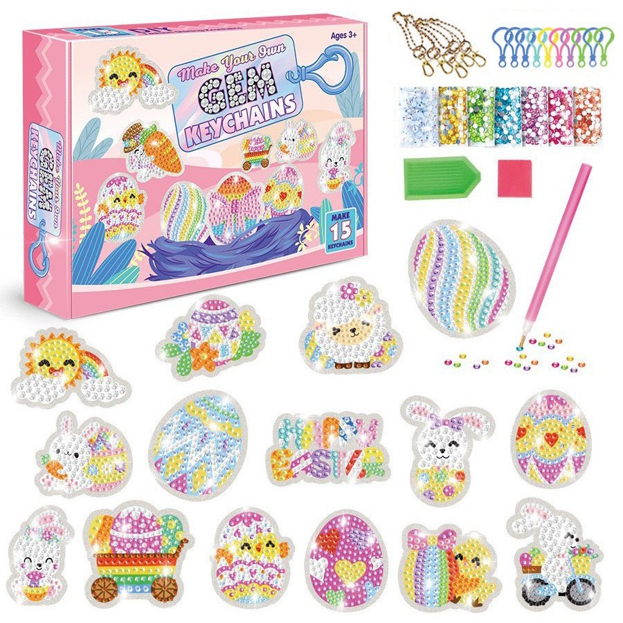 15PCS DIY Keychain Full Drill Crystal Lovely Animals Unicorn Big Gem 5D Diamond Painting for Kids
