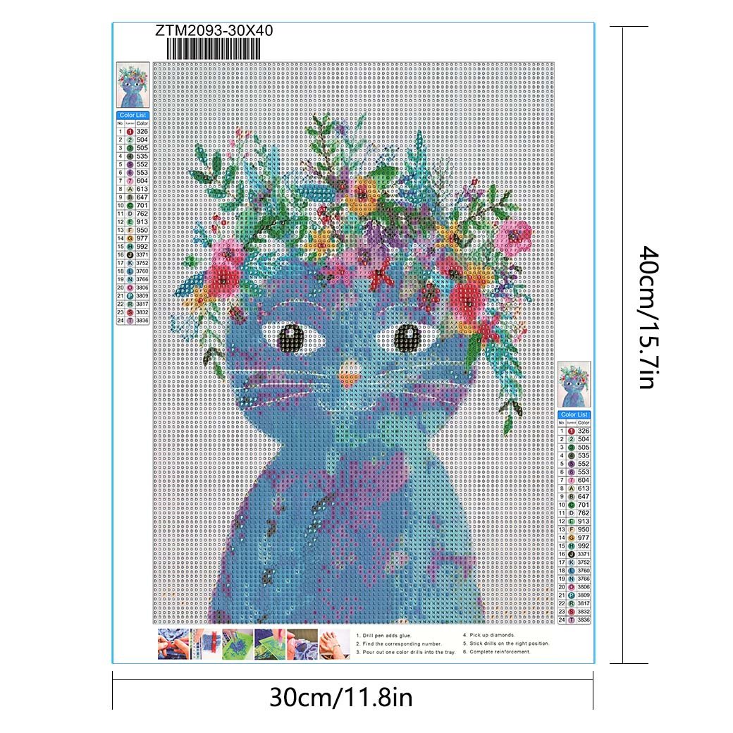 DIY 5D Diamond Painting Set 1pc 30*40cm Self-Designed Colorful Painted Cat Full Drill for Wall Decoration