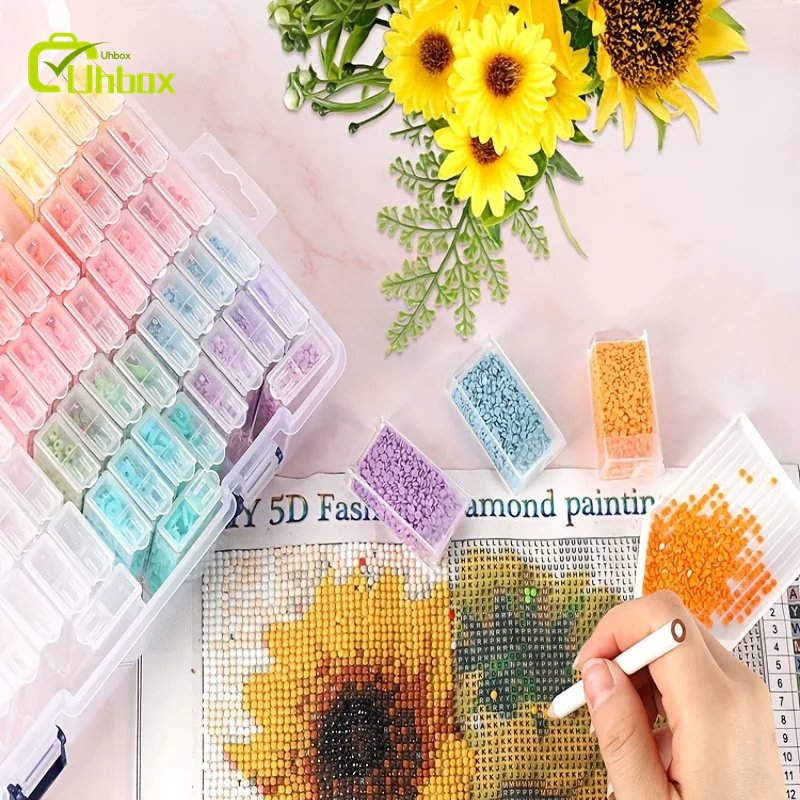 124 Slots Plastic Storage Box DIY Diamond Painting Beads Charms Jewelry Accessories Organizer Box Square Plastic Storage Box