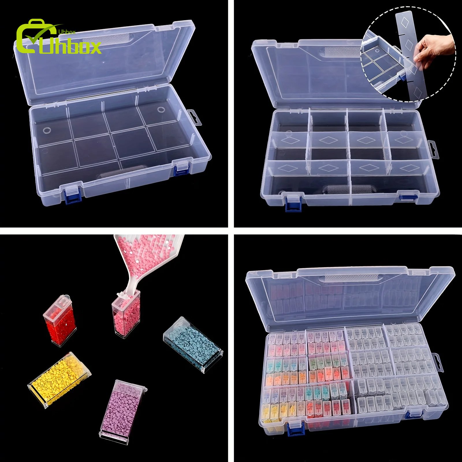 124 Slots Plastic Storage Box DIY Diamond Painting Beads Charms Jewelry Accessories Organizer Box Square Plastic Storage Box