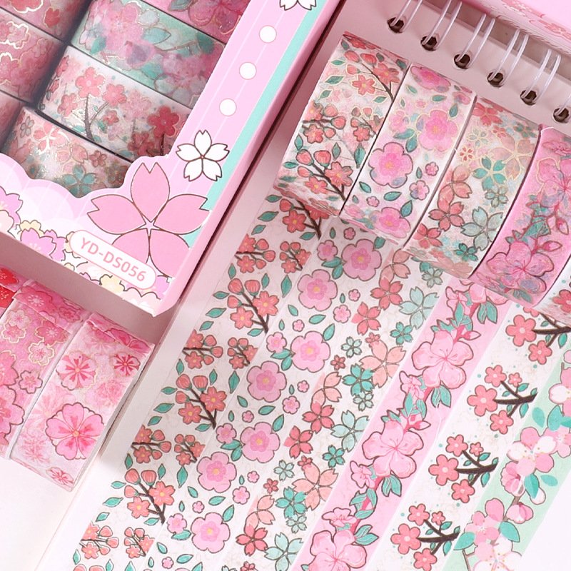 12 Rolls Pink Flower Washi Tape Set Gold Foil Masking Decorative Washi Tapes for DIY Crafts,Journals,Planners,Scrapbook,Wrapping