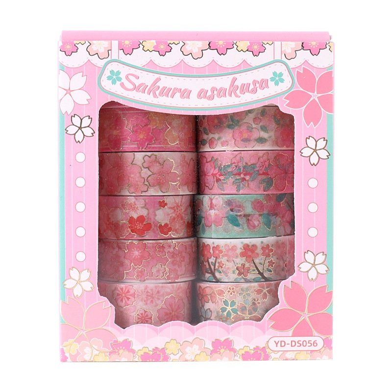 12 Rolls Pink Flower Washi Tape Set Gold Foil Masking Decorative Washi Tapes for DIY Crafts,Journals,Planners,Scrapbook,Wrapping