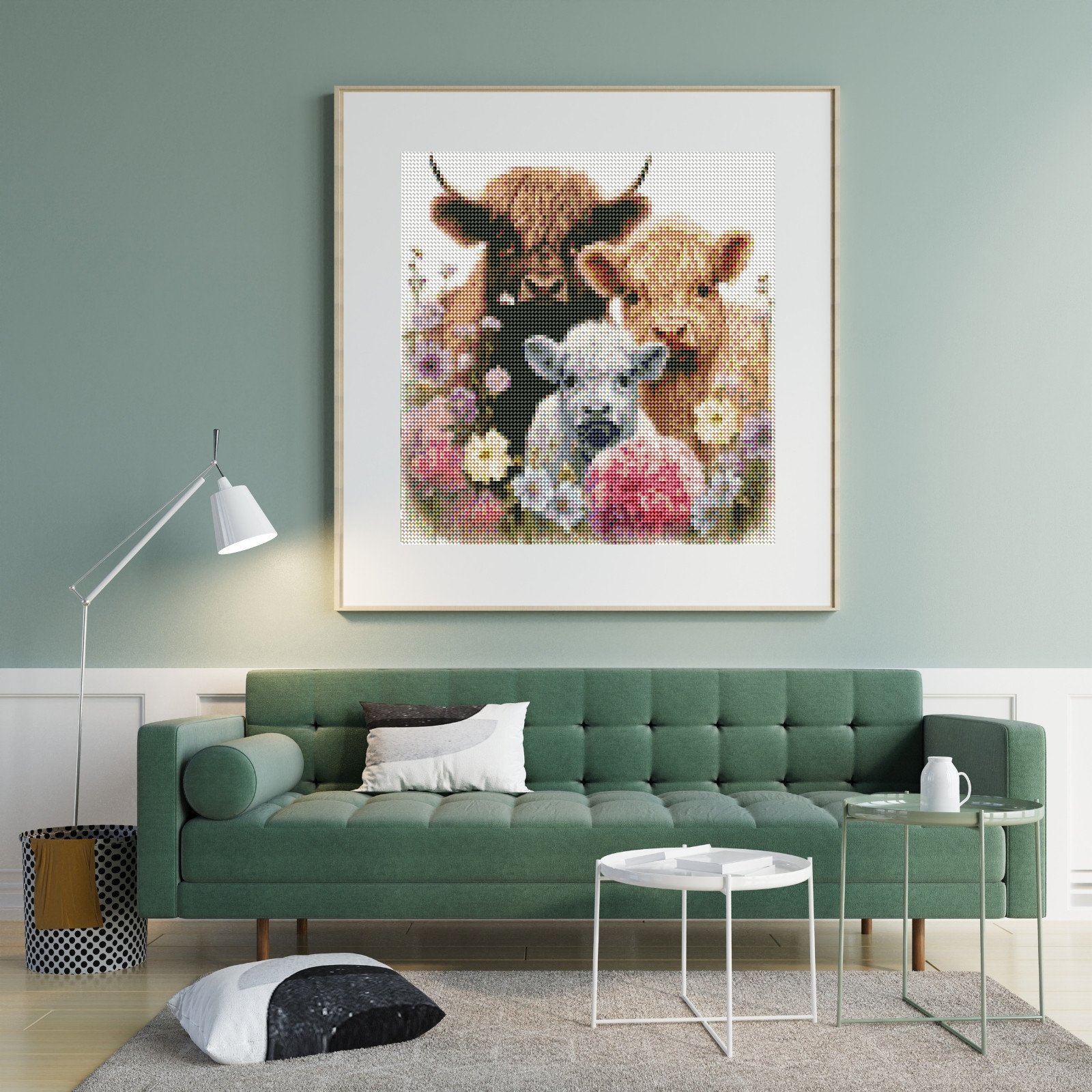 5D Diy Highland Cow Diamond Painting with Round Gem Art Kits for Adults for Gift Home Wall Decor