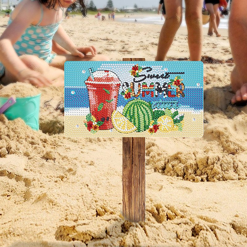 Diamond Painting Sign Plate DIY Summer Beach Parent-child Activities PVC Stake Sign Handmade Paste Diamond Crafts Wholesale