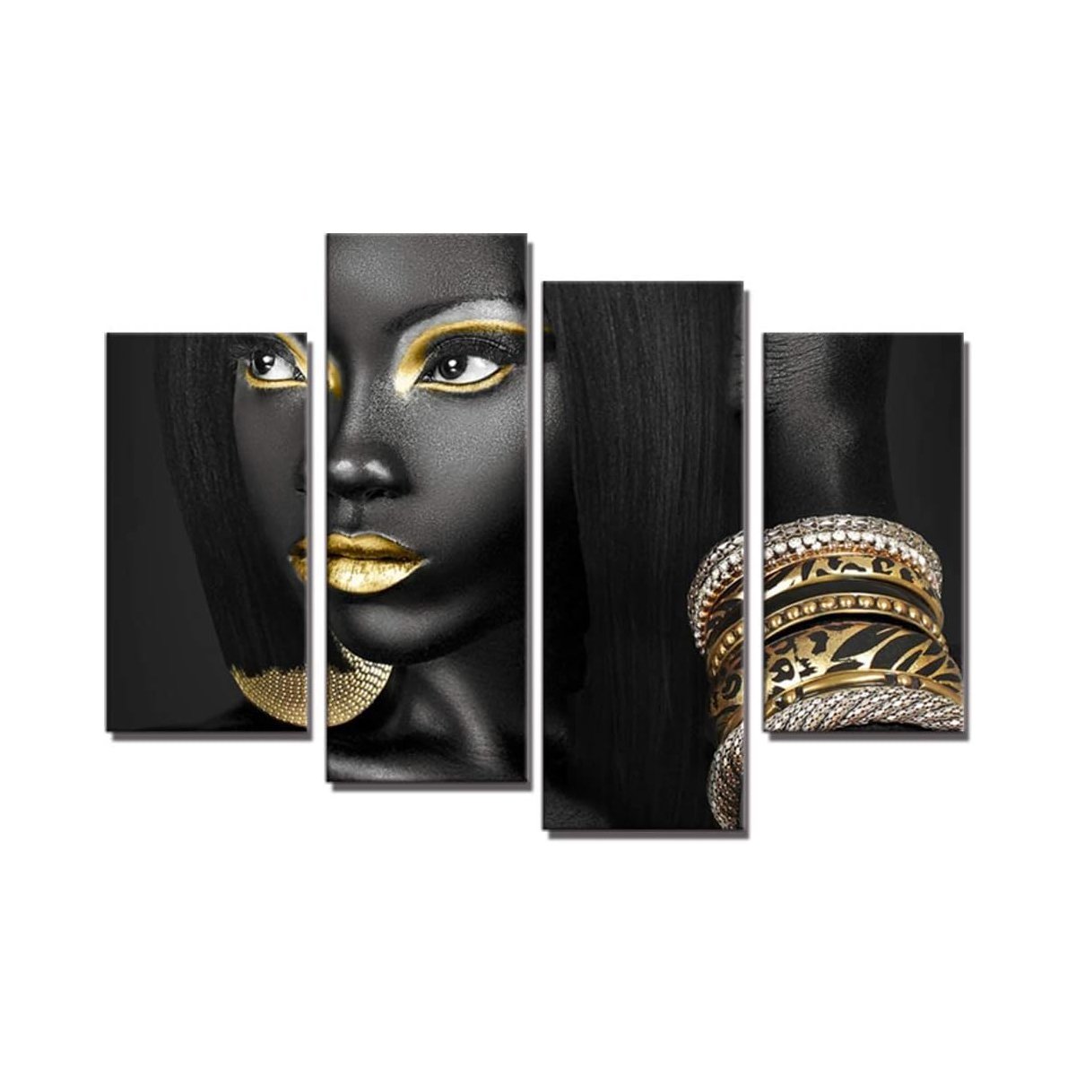 Black and Gold Egyptian Queen Black Canvas Wall Art Greyscale Master Bedroom Decor African Girl Artwork for Decor