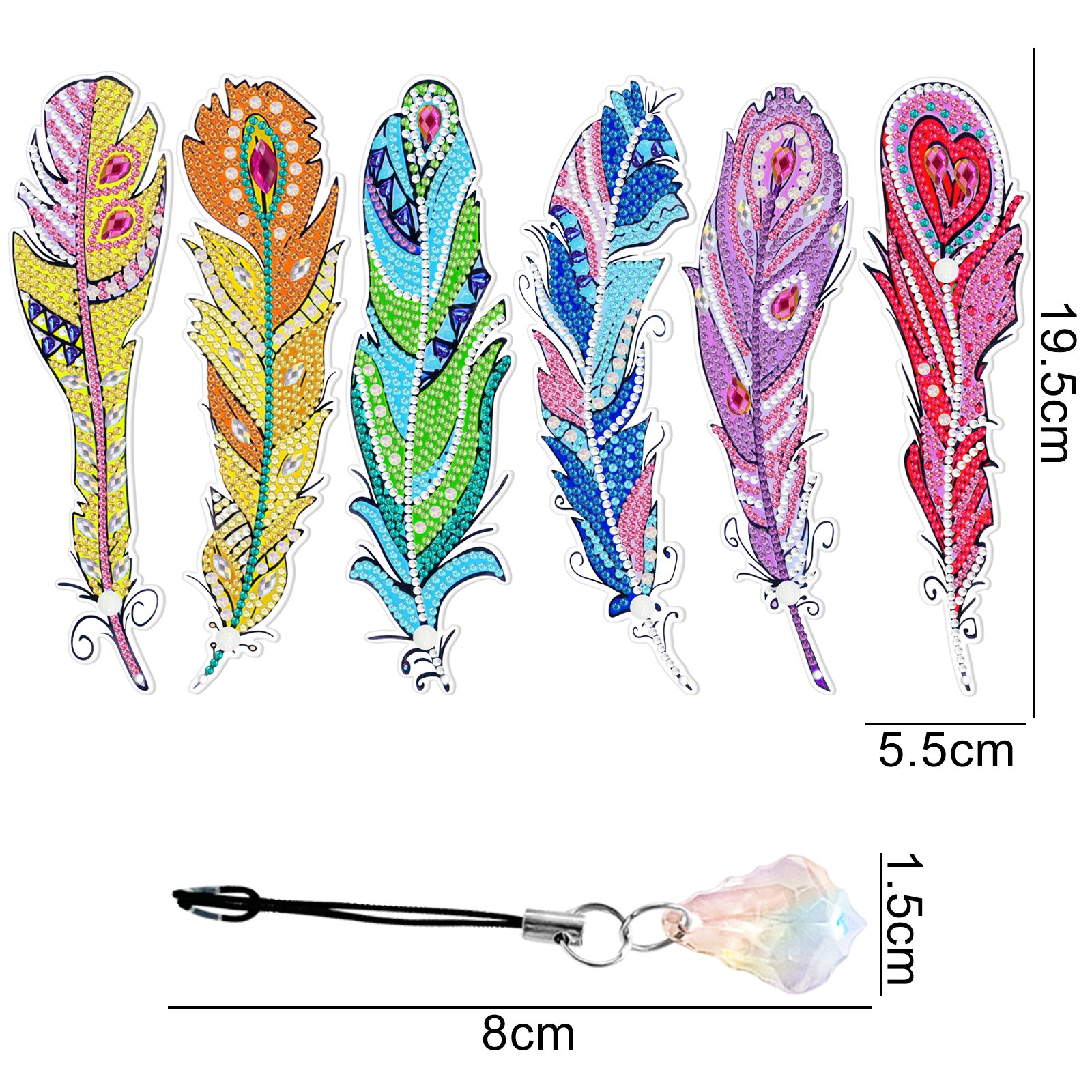 2024 New Design Handmade Crystal Crafts 6 PCS 5D Diy Diamond Painting Feather Bookmark For Gifts