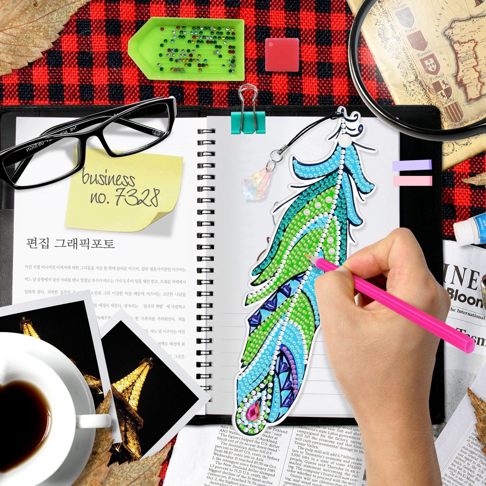 2024 New Design Handmade Crystal Crafts 6 PCS 5D Diy Diamond Painting Feather Bookmark For Gifts