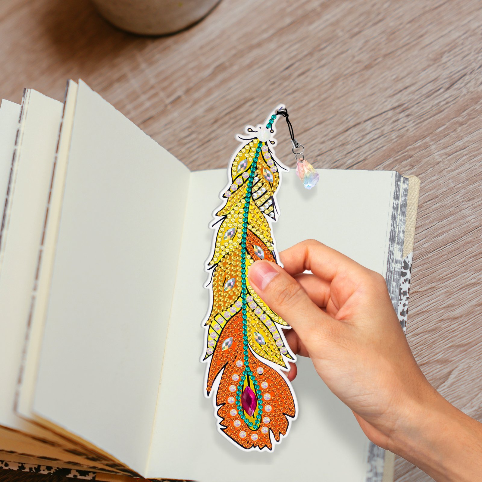 2024 New Design Handmade Crystal Crafts 6 PCS 5D Diy Diamond Painting Feather Bookmark For Gifts