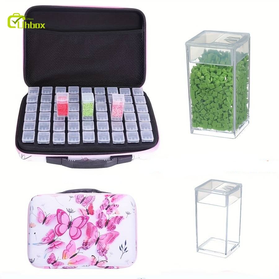 DIY Diamond Painting Storage Box with Carry Zipper 54 Bottles Capacity Plastic Accessory Organizer for Embroidery & Painting