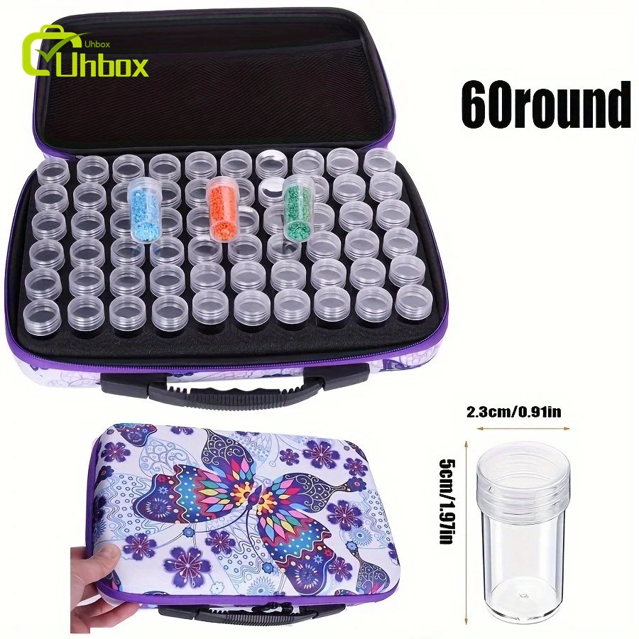 DIY Diamond Painting Storage Box with Carry Zipper 54 Bottles Capacity Plastic Accessory Organizer for Embroidery & Painting