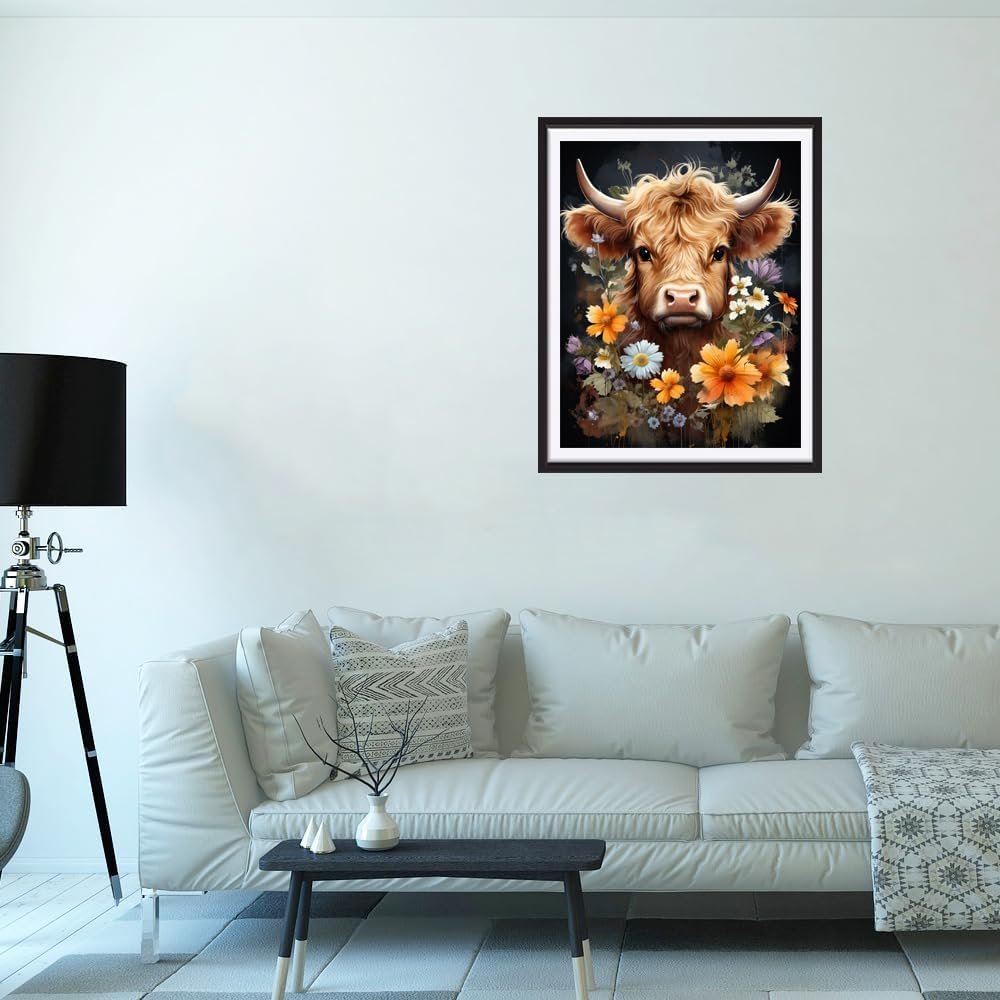 DIY 5D Diamond Painting Art Kits for Adults Highland Cow Diamond Painting Round Drill Art Craft Kits for Home Wall Decor