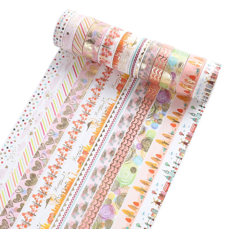 12 Rolls Gold Foil Colorful Flower Washi Tape Set Decorative Masking Tape for DIY Craft Scrapbooking Gift Wrapping