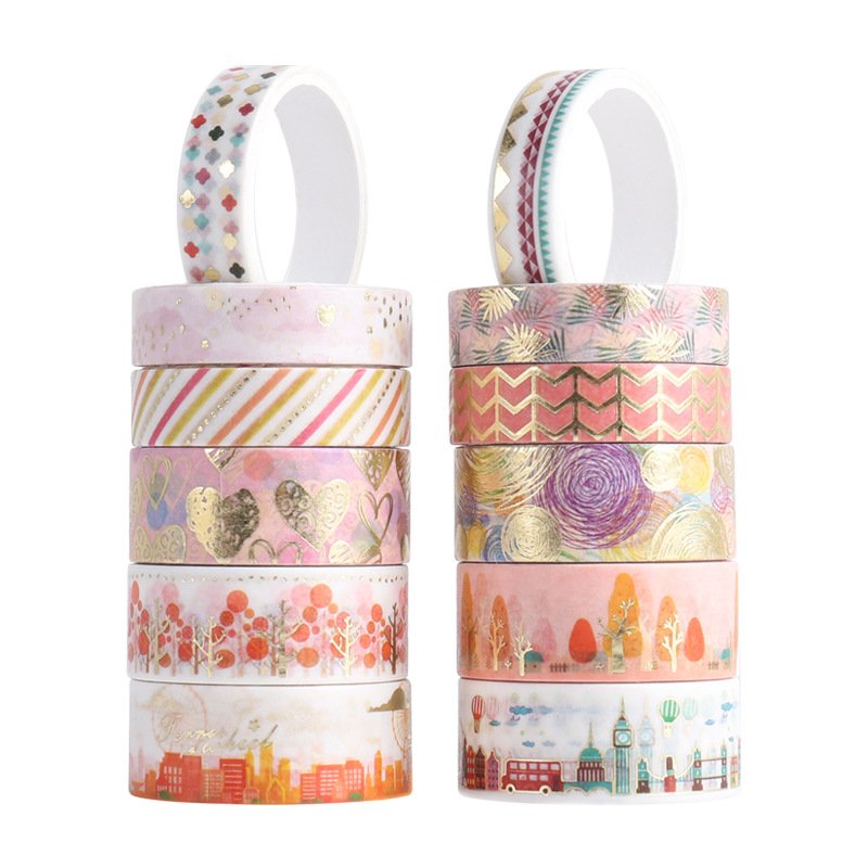 12 Rolls Gold Foil Colorful Flower Washi Tape Set Decorative Masking Tape for DIY Craft Scrapbooking Gift Wrapping