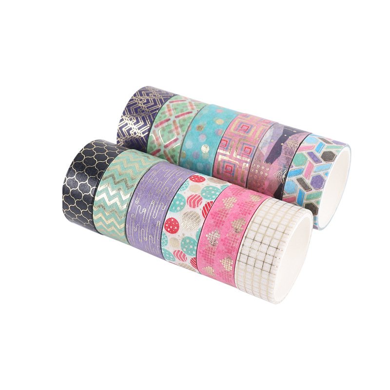 12 Rolls Gold Foil Geometric Washi Masking Tape Set,Decorative Craft Washi Tape Collection for DIY and Gift Wrapping