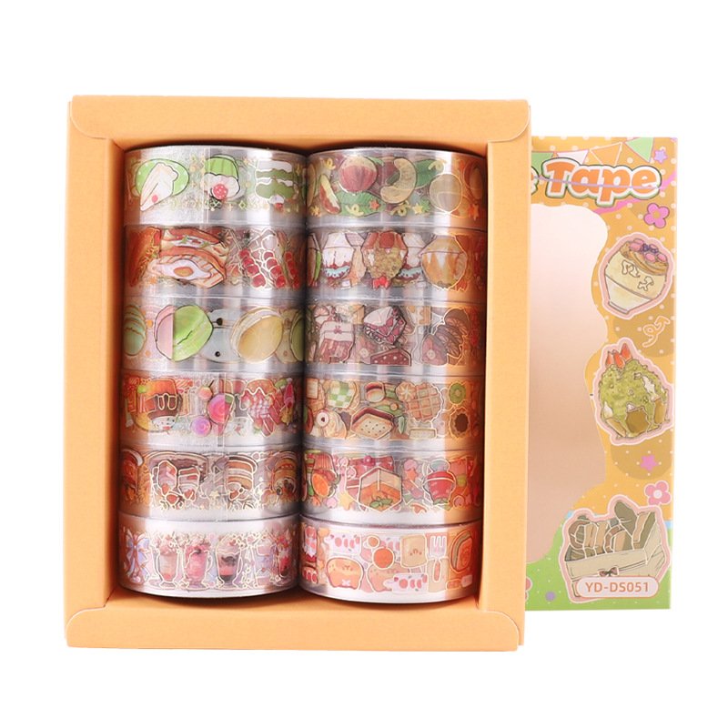 12 Rolls Pet Sweet Decorative Tape Cake Food Pattern Washi Tape Set for Diy Diamond Painting,Journaling,Scrapbooking