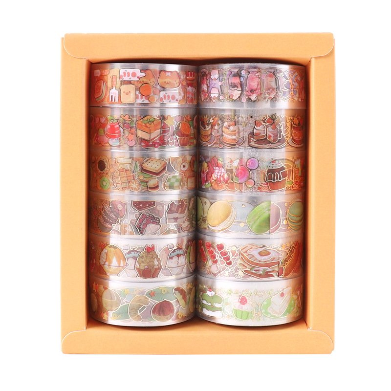 12 Rolls Pet Sweet Decorative Tape Cake Food Pattern Washi Tape Set for Diy Diamond Painting,Journaling,Scrapbooking