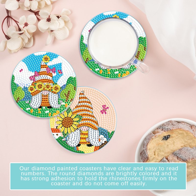 Diy 5d Diamond Painting Coaster Kits Sunflower Girl Gnome Cup Mat Acrylic Diamond Art Coaster with Iron Holder