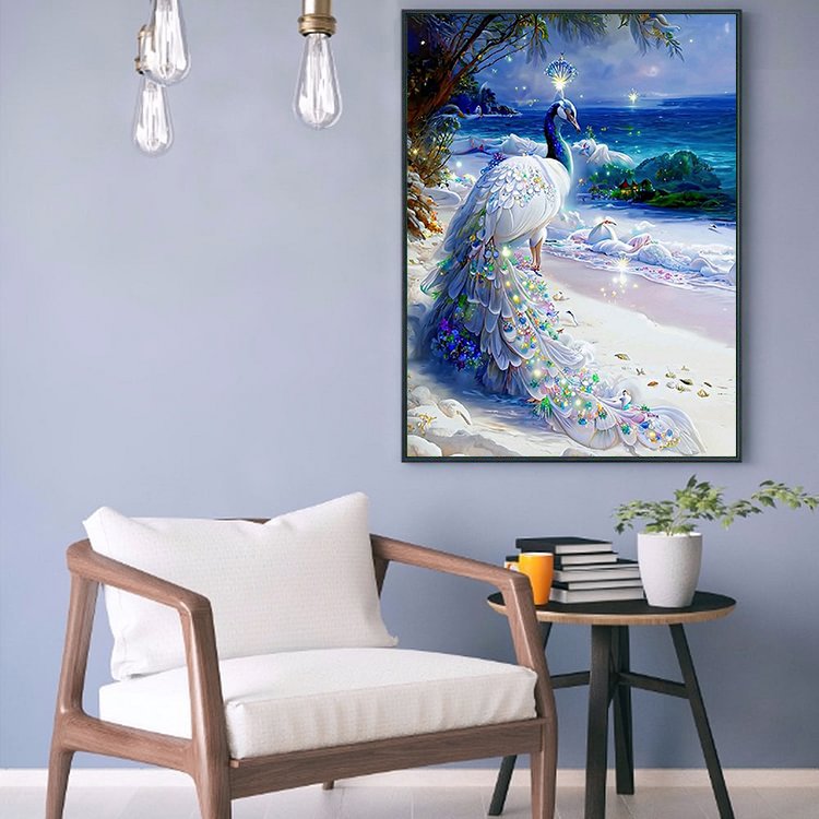 Custom Diamond Painting 5d Picture DIY Kit Diamond Painting Animals Peacock in White Beach Diamond Painting Wholesale