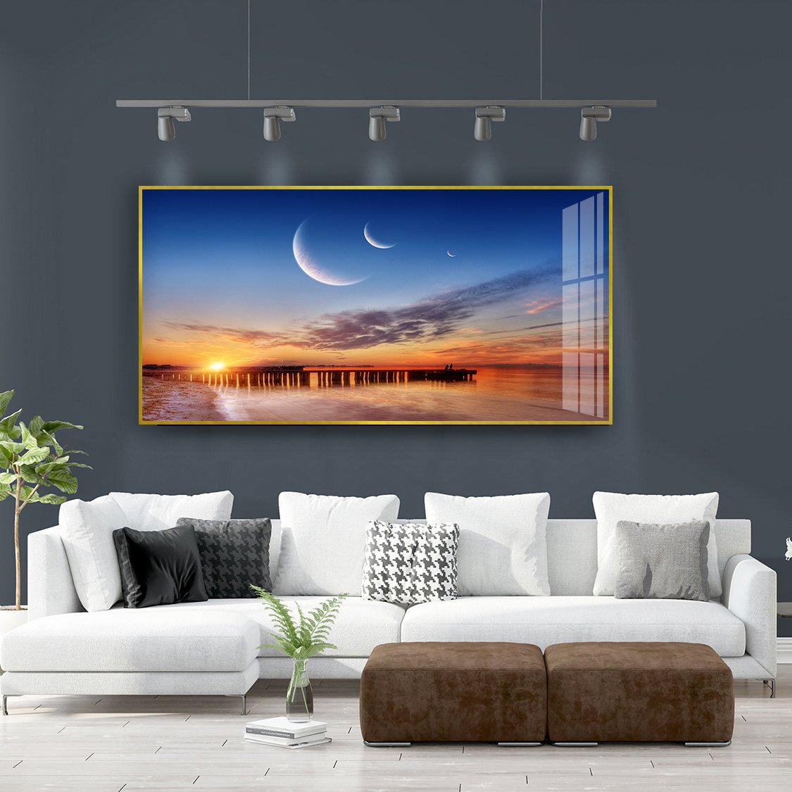 Snowy Mountain City Horizontal Artistic conception Living Room Background Decoration Background Wall Crystal Porcelain Painting