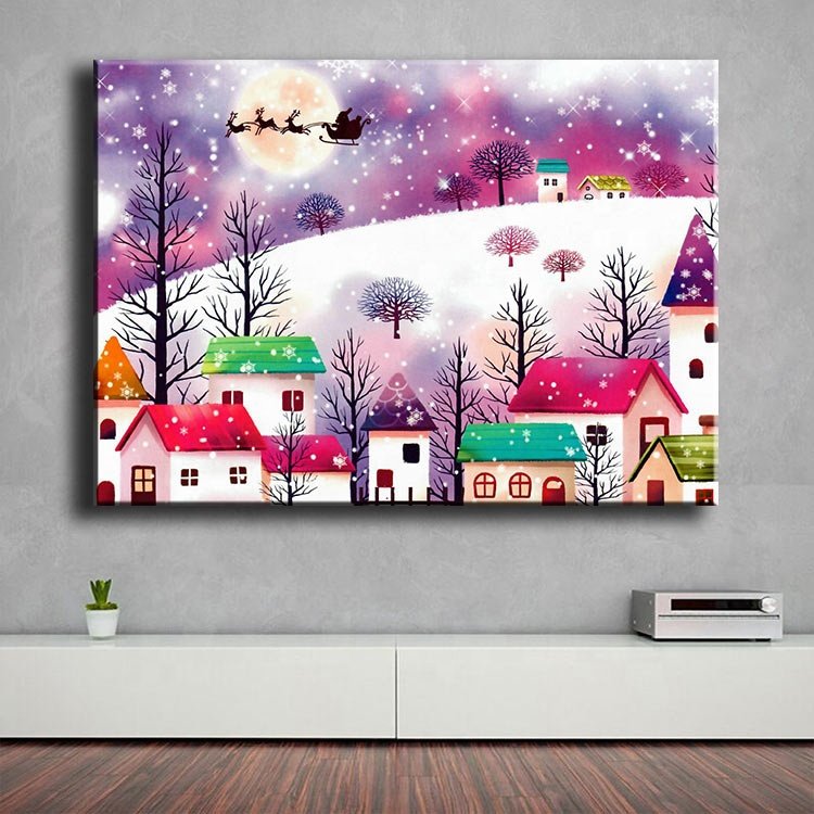 Ever Moment Diamond Painting Handmade Colorful House Snow Christmas Needlework Artwork Hobby S2F2356