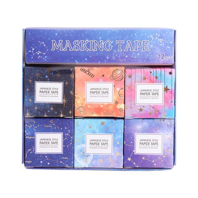Starry Sky Space 6 Rolls Washi Masking Tape Set Decorative Writable Craft Tape for DIY Scrapbook Designs
